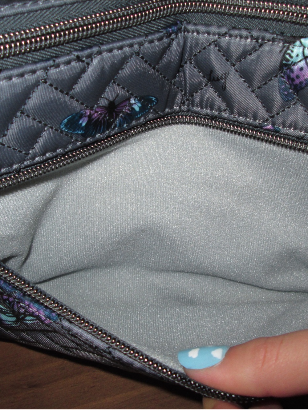 lug Gray Quilted Crossbody Bag with Purple & Teal Butterfly Print - Picture 6 of 8